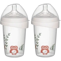 Nip® First Moments Weithalsflasche PP 270 Ml Inkl. Weithalstrinksauger Rund Mit Anti Kolik Ventil, Silikon, Saugloch M (mittlerer Trinkfluss) Eule In Doppelpack