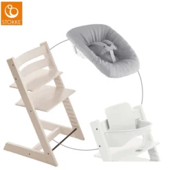STOKKE® Mega Tripp Trapp® Set Hochstuhl Buche Whitewash Inkl. Newborn Set™ Grey Und Baby Set Weiß